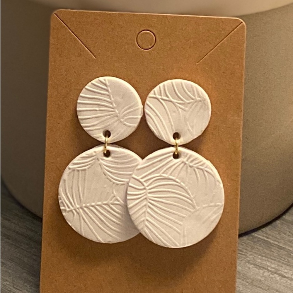 White Textured Clay Earrings